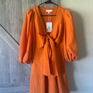 Orange Puff Sleeve Dress